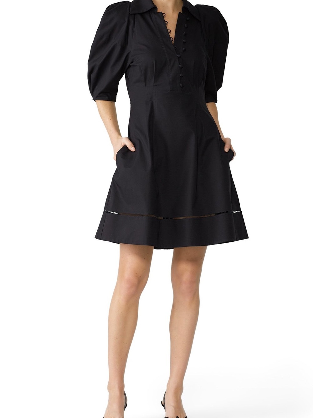 KHAITE Carlina Short Puff Sleeve Button Front Cotton Twill Dress